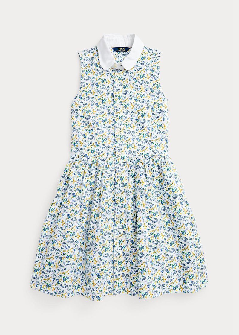 ポロ ラルフ ローレン ドレス ガール 青 7-14 年 花の コットン Oxford Shirt AVUCE2867